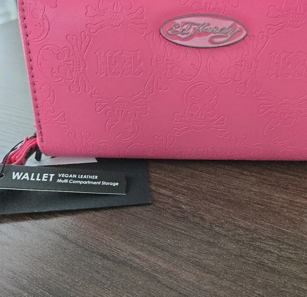 Ed Hardy Hot Pink Zip-Around Wristlet Wallet - Picture 3 of 8
